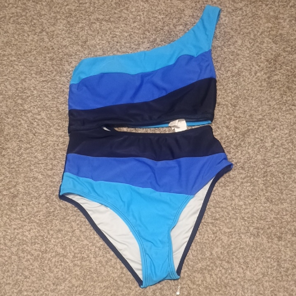 NWT One Piece Striped Blue Swimsuit